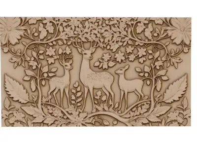 decor set wall panel deer relief mural CNC 57 3D model