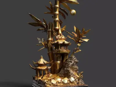 Chinese bamboo tree figure  Low-poly 3D model
