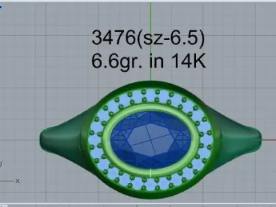 Oval Halo Euro Shank  Ring 3476 3D print model