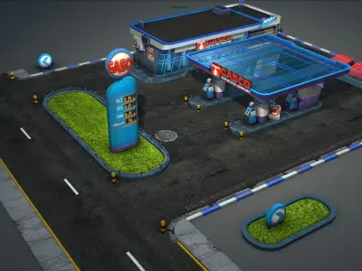 Gas Station pack - low poly Low-poly 3D model