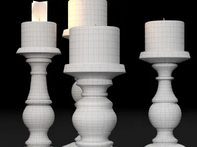 candlestick set 3 wooden candle holder 3D model