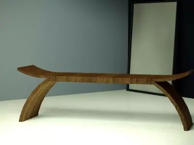 Modern Curved Wooden Bench Minimalist Designer Furniture 3D model