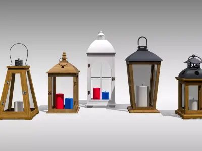 Wood Lanterns 3D Model Collection