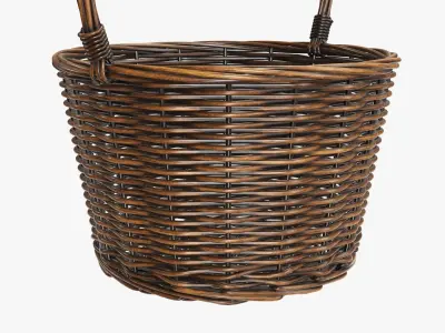 Wicker basket with long handle dark brown 3D model