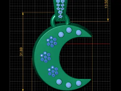 crescent moon pendant 3D print model