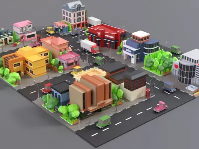 cartoon city 1 Low-poly 3D model