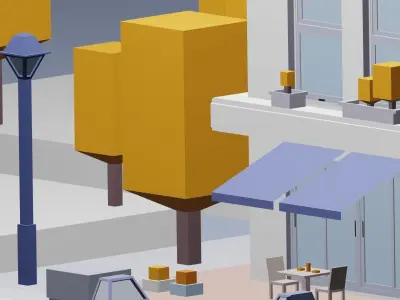 low-poly cafe building  3D model