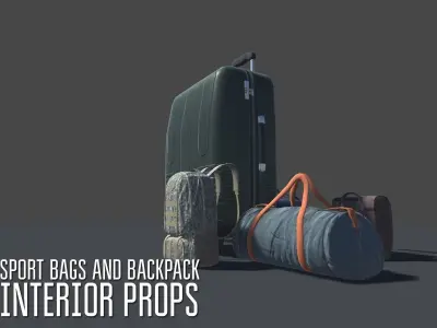 Sport bags and backpack - interior props Low-poly 3D model