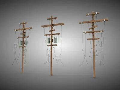 Power Pole Set  Low-poly 3D model