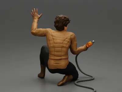 2 Serviceman removing bolt from a wheel using pneumatic gun tire 3D print model