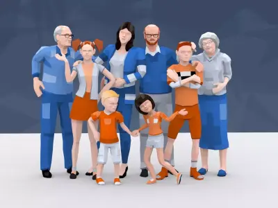 Low Poly Family Characters with Easy Texture Customization Low-poly 3D model