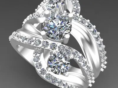 Cocktail Red Rube Diamonds Ring 3D print model