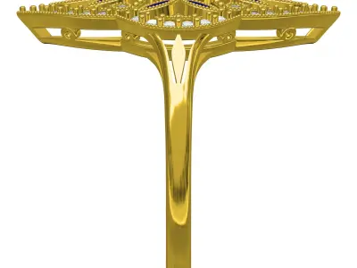 Blue Sapphire Marquise and Round Diamond Art Deco Ring 3D print model