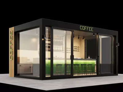 Container Cafe whith furniture and  accessories 3D model