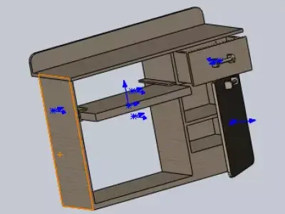 cupboard computer desk with two drawers and shelf 3D model