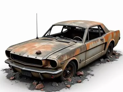 Classic Muscle Car Ruin 3D Model Abandoned Wasteland Prop Low-poly 3D model