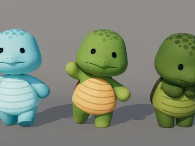 Rigged Cartoon Turtles Low-poly 3D model