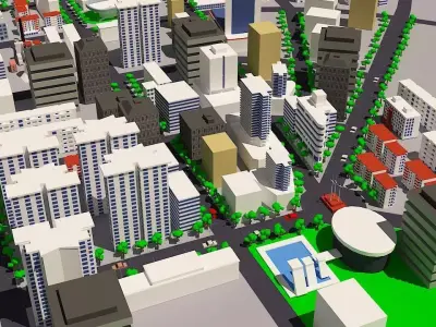 Low Poly City with trees and buildings Low-poly 3D model