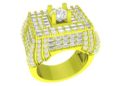 A7650 Luxury Straight Baguette Men Ring 3D Model 3D print model