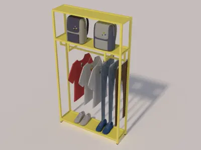 Tshirts Jeans Sport Shoes and Backpack Rack 3D model