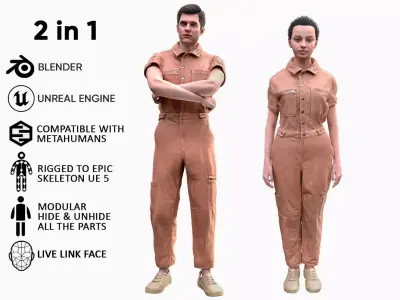 Mens and Womens Overalls 1 3D Model Collection