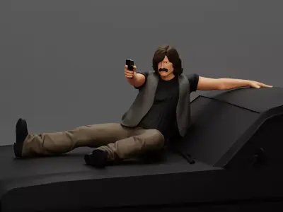 A man on a car aims a gun wearing a vest 3D print model