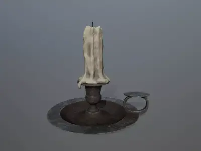 Candlestick candle on metal plate Low-poly 3D model