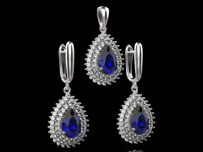 Set of earrings and pendant with sapphire 45 3D print model