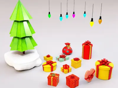 Christmas Gift boxes 3d model set  Low-poly 3D model