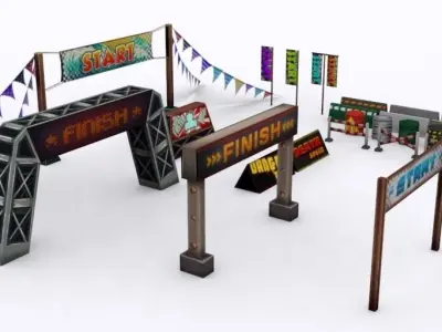Race and Urban Street Props Low-poly 3D model