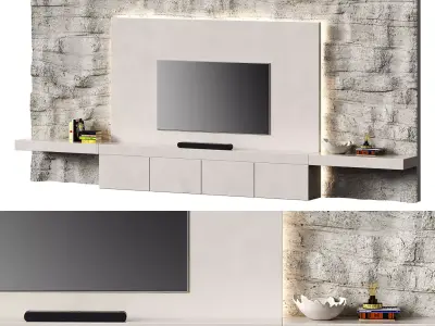 Minimalistic TV wall with a stone surface Low-poly 3D model