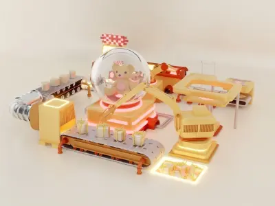 Production of Toy Factory Futuristic Low-poly 3D model Low-poly 3D model