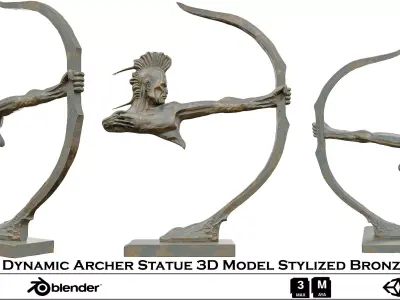 Dynamic Archer Statue 3D Model - Stylized Bronze Sculpture 3D model