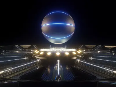 Futuristic Basketball Ball and Stage 3D model