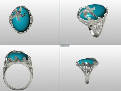  Turquoise Starfish ring 3D print model