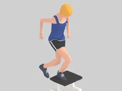 Chair Stepup  Exercise woman Animation Low-poly 3D model