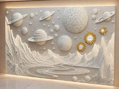 modern panel wall decor set relief stl mural CNC 166 3D model