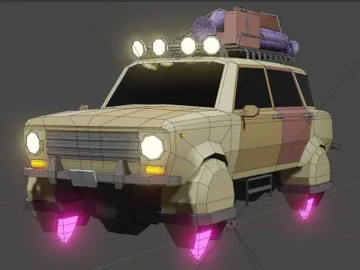 Old soviet-futuristic car Low-poly 3D model
