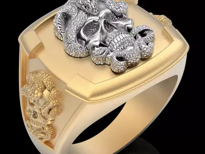 Skull snake Man Ring silver gold printable jewelry 3D print model