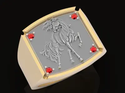 Horse man ring Sculpture jewelry Gold silver 3D print model