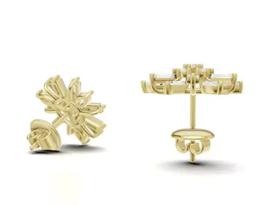 Floral Sapphire And Diamond Stud Earrings With Baguette 3D print model