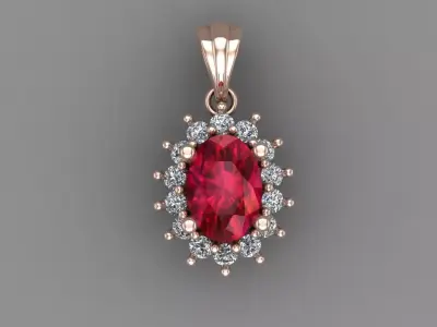 Ruby Rose Gold Diamond Pendant 3D Print Model 3D print model buy