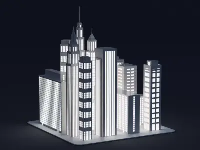 Paper City Block - Night Town Low-poly 3D model