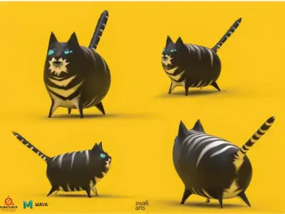 Cute Cartoon Cat Low-poly 3D model
