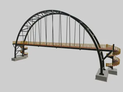 Steel Pedestrian Bridge-Arch Column Type-Spiral Stair-30 3D model