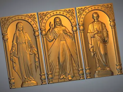 polygon 3D model three golden statues of jesus 3D print model