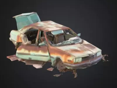 Rusty Junk Car Low-poly 3D model