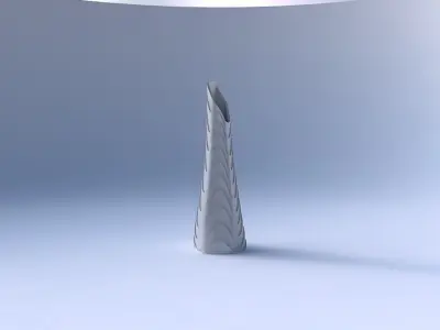 Vase top bent hexagon with horizontal wavy layers 3D print model