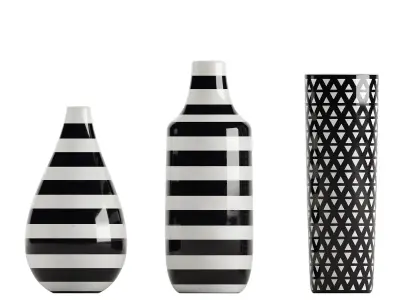 Set of 3 black and white patterned vases 3D model