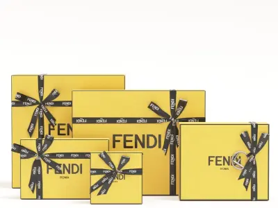 Fendi Luxury Packaging Boxes and Paper Bags Low-poly 3D model